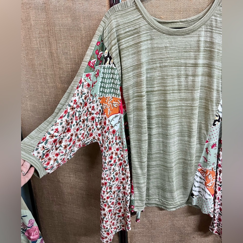 Boho Patchwork Patterned Sleeve Women Top - image 2